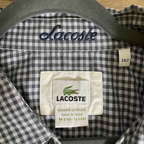 Men's 2XT Lacoste Black & Gray Plaid Long Sleeve Button Down Shirt - Picture 2 of 6